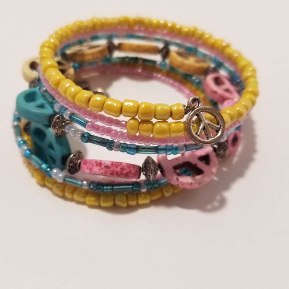 Peace Symbol Wire Wrap Bracelet Jasper - Picture 4 of 5